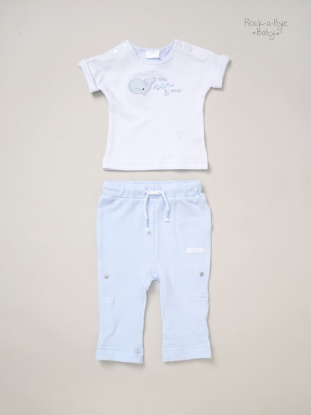 Rock-A-Bye Baby Boutique Blue 100% Cotton Printed T-Shirt and Adjustable Trousers Outfit Set (F83943) | €29