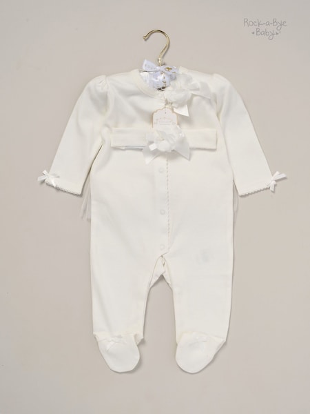 Rock-A-Bye Baby Boutique Rose Ribbon Detail All in One White Outfit Set (F83950) | ₪91