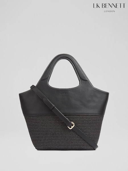LK Bennett Black Carly Paper Fabric Blend Crossbody Tote Bag (F84020) | €213
