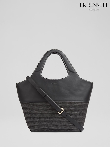 LK Bennett Black Carly Paper Fabric Blend Cross-Body Tote Bag (F84021) | €213