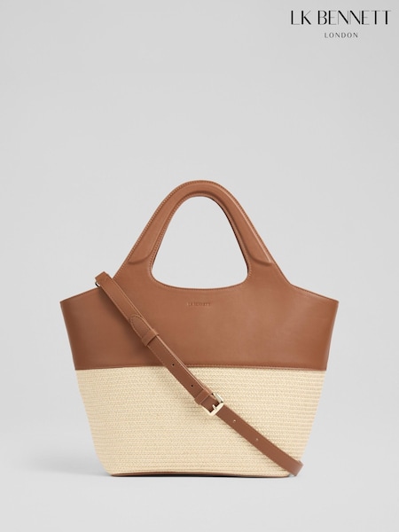 LK Bennett Brown Carly Mushroom Paper Fabric Blend Cross-Body Tote Bag (F84023) | €197