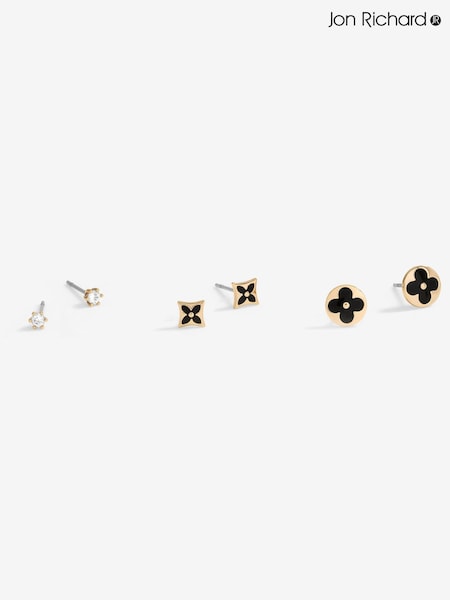 Jon Richard Gold Tone Jet Enamel Earrings 3 Pack (F84045) | €25