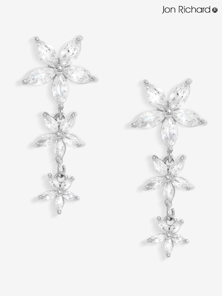 Jon Richard Silver Tone Cubic Zirconia Mixed Floral Huggie Earrings (F84047) | €32