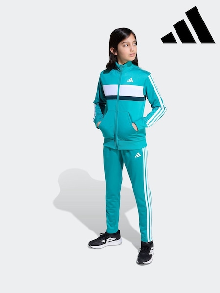 adidas Green Seasonal Essentials Tiberio 3-Stripes Tricot Kids Tracksuit (F84120) | €50