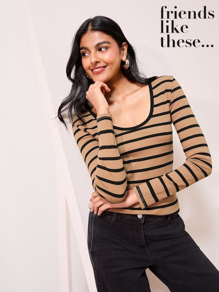 Friends Like These Stripe Long Sleeve Rib Scoop Neck Top (F84159) | €27