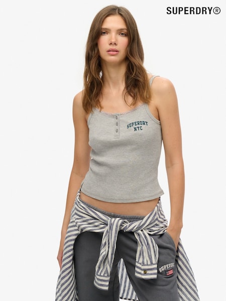 Harmaa - Superdry Athletic Essentials brodeerattu nappi 100% puuvilla Cami Top (F84173) | €32