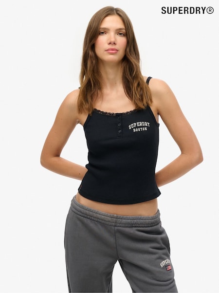 Albastru - Top cu bumbac cu buton brodat Superdry Athletic Essentials 100% (F84176) | 149 LEI
