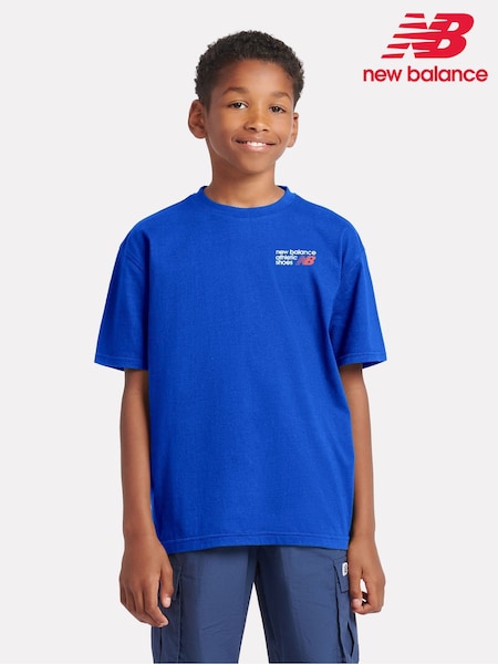 Azul - New Balance Kids Athletic Shoes Back Graphic 100% Cotton T-Shirt (F84195) | 35 € - 42 €