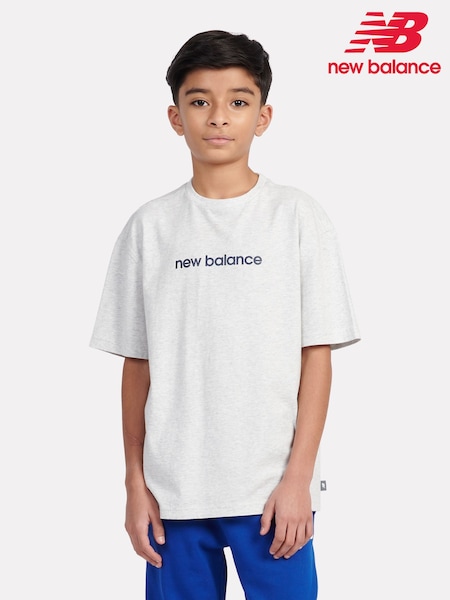 New Balance Grey Kids Baseball Player Back Graphic 100% Cotton T-Shirt (F84200) | €35 - €42