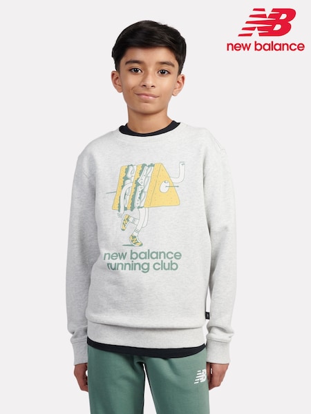 New Balance Grey Kids Running Club Cartoon Graphic Crew 100% Cotton Sweatshirt (F84202) | €60 - €72