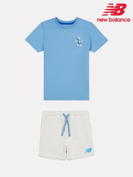 New Balance Light Blue Kids Jersey Ringer T-Shirt & Shorts Set (F84204) | R$ 345