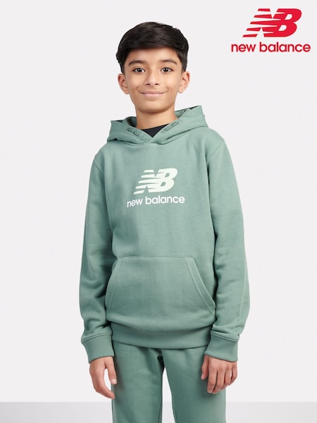 New Balance Green Kids French Terry Stacked Logo 100% Cotton Hoodie (F84210) | $62 - $75