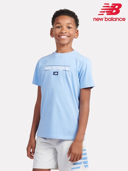 New Balance Blue Kids Linear Athletics Graphic 100% Cotton T-Shirt (F84212) | €28 - €34