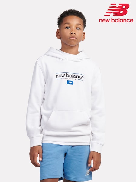 New Balance White Kids Athletics Graphic 100% Cotton Hoodie (F84223) | AED291 - AED349