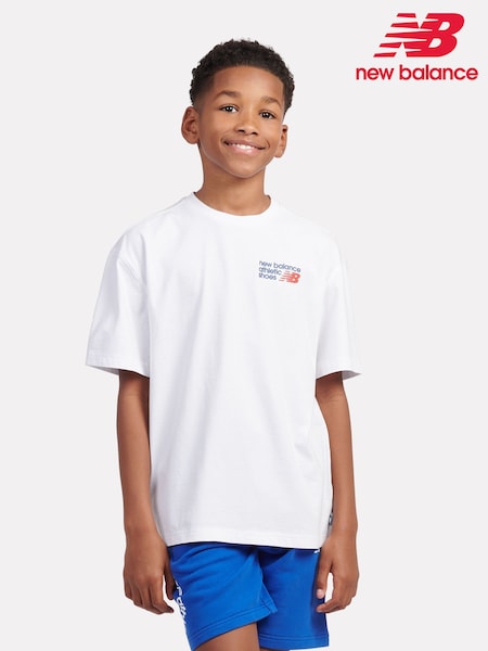 New Balance White Kids Athletic Shoes Back Graphic 100% Cotton T-Shirt (F84224) | €33 - €40