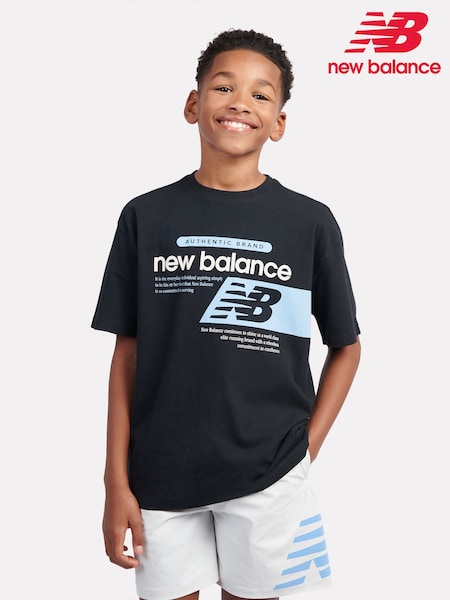 New Balance Black Kids Authentic Brand Players Graphic 100% Cotton T-Shirt (F84229) | BGN 64 - BGN 77