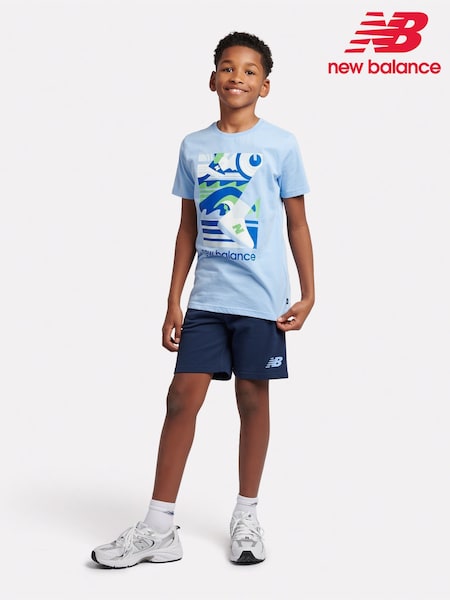 New Balance Blue Kids The System Graphic 100% Cotton T-Shirt And Shorts Set (F84237) | €64 - €76