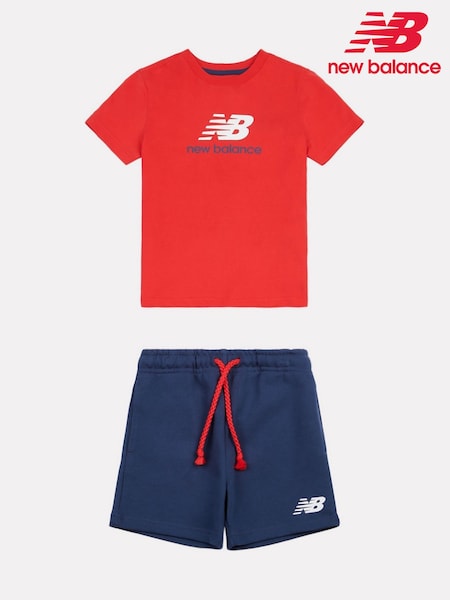 Roșu - Set tricou și pantaloni scurți New Balance pentru copii, model Jersey Ringer (F84250) | 261 LEI