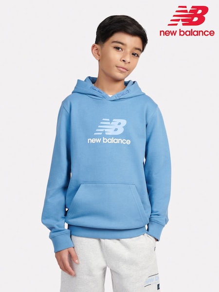 New Balance Blue Kids French Terry Stacked Logo 100% Cotton Hoodie (F84258) | $62 - $75