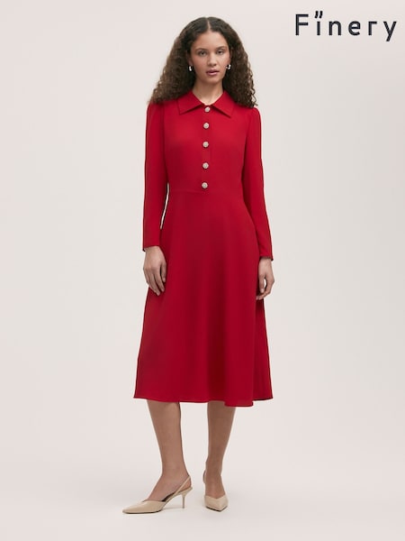 Finery Red Lucia Matte Textured Crepe Midi Dress (F84266) | R$ 585