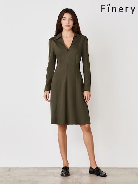 Finery Khaki Bethany Ponte Jersey Knee Length Dress (F84276) | €84