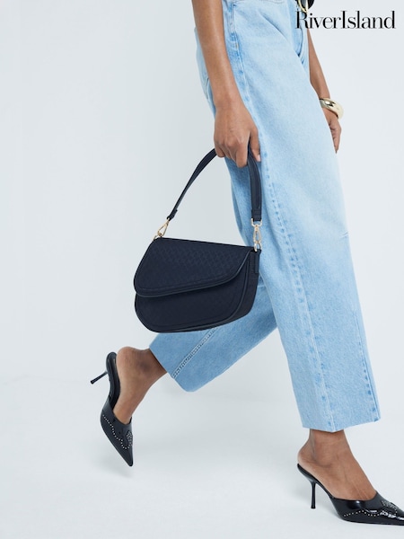 Черный - River Island Monogram Pouchette Shoulder Bag (F84292) | €40