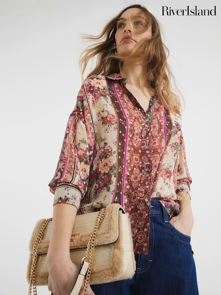 River Island Orange Long Sleeve Floral Print Shirt (F84295) | 2,403 UAH