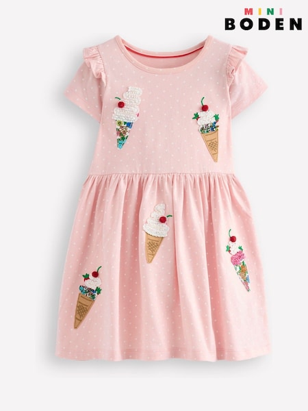 Boden Pink Betty Jersey Applique 100% Cotton Dress (F84307) | kr670 - kr780