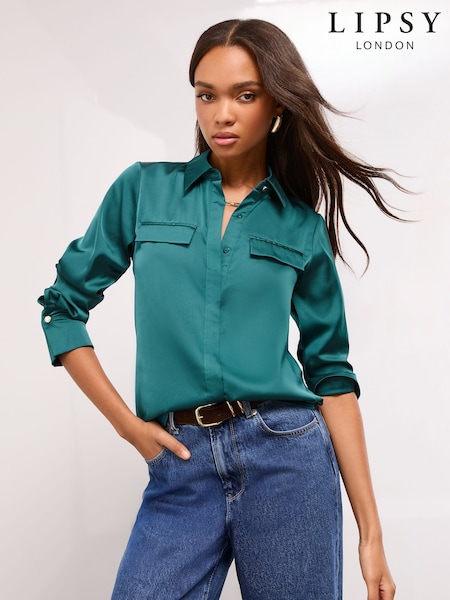 Teal Blue Utility Pocket - Lipsy Satin Shirt (F84512) | 54 €