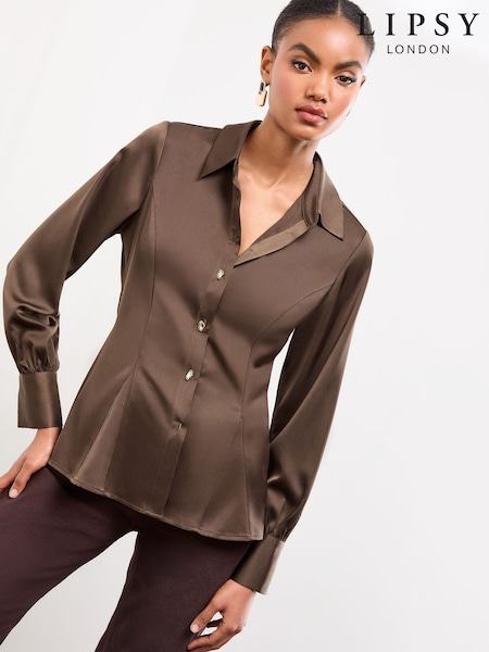 Chocolate Satin - Lipsy Godet Detail Shirt (F84517) | R$ 375