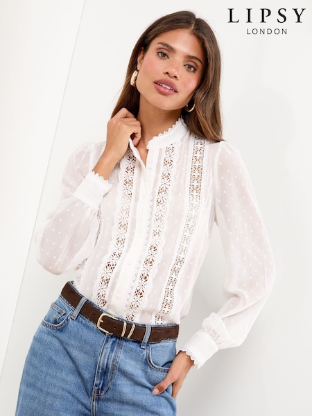 Lipsy Lace Grandad Collar Blouse (F84533) | R$ 395