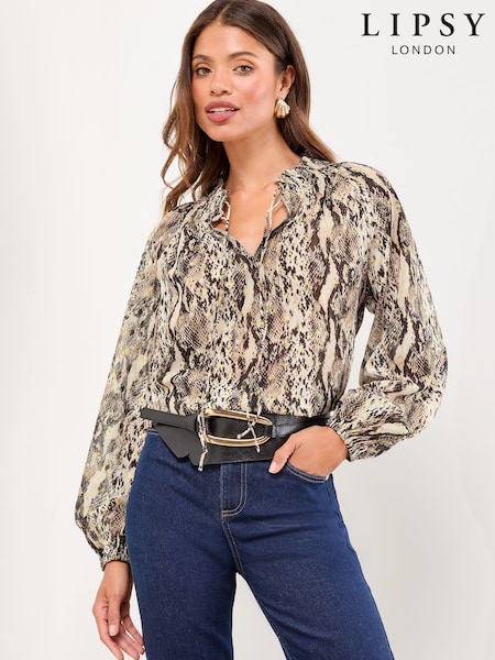 Lipsy Snake Print Burnout Long Sleeve Blouse (F84541) | €53