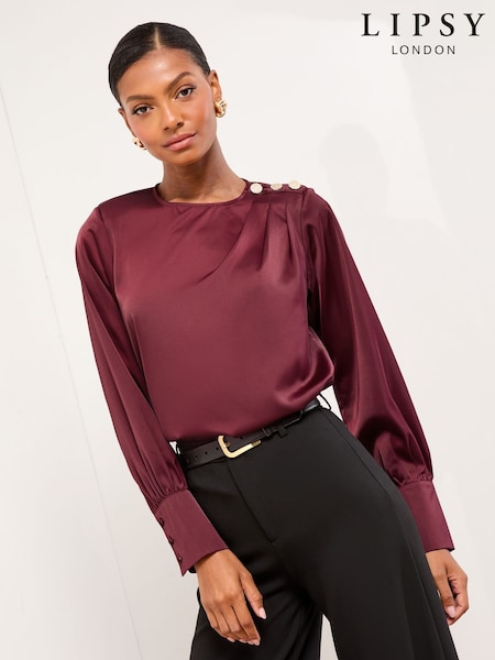 Purple Button Detail - Lipsy Satin Blouse (F84563) | 59 €
