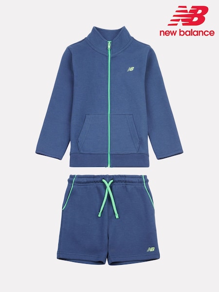 New Balance Blue Kids Zip 100% Cotton T-Shirt & Shorts Set (F84628) | kr857