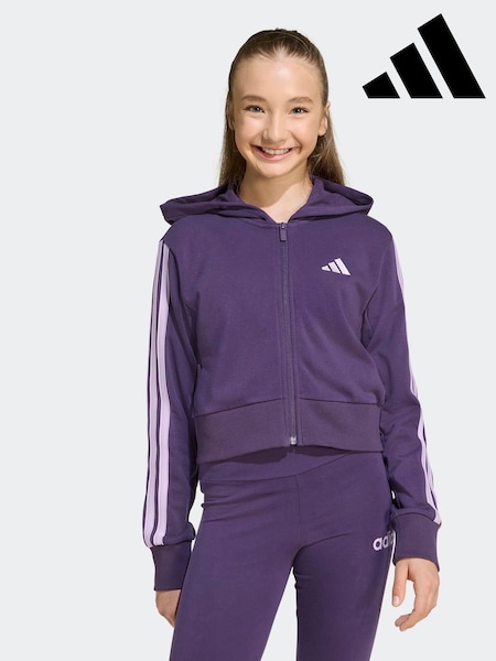 adidas Purple Essentials 3-Stripes Crop Zip Kids Hoodie (F84704) | €51