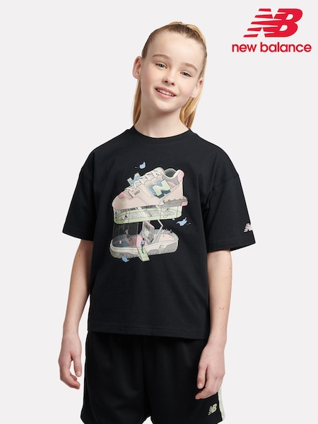 Negru - Tricou New Balance pentru copii, grafică ilustrată, centru de fitness, 100% bumbac (F84779) | 186 LEI - 223 LEI