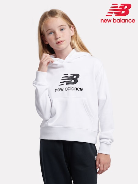 New Balance White Kids French Terry Stacked Logo Hoodie (F84783) | SGD 87 - SGD 105
