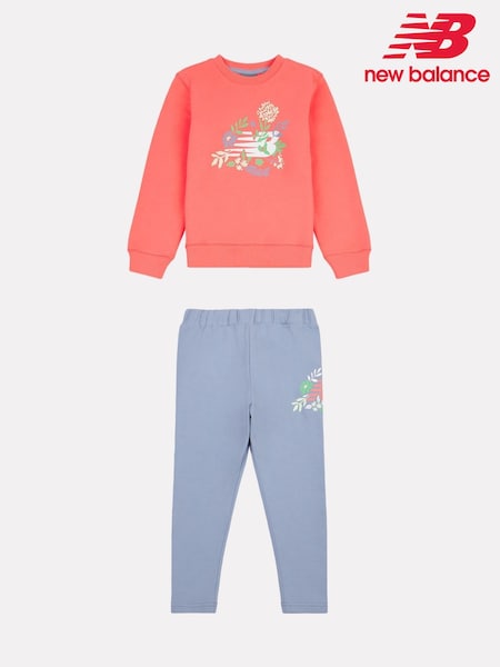 New Balance Blue Kids Floral Crew and Leggings Set (F84793) | €64