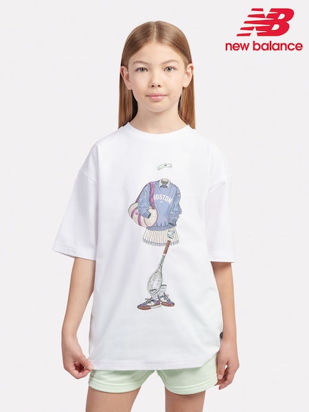New Balance White Kids Tennis Girl Graphic 100% Cotton T-Shirt (F84799) | 1,502 UAH - 1,802 UAH
