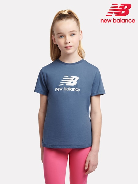 New Balance Blue Girls 100% Cotton Stacked Logo T-Shirt (F84814) | €25 - €31