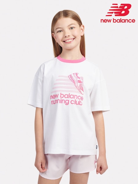 New Balance White Kids Running Club Graphic 100% Cotton T-Shirt (F84817) | €33 - €40