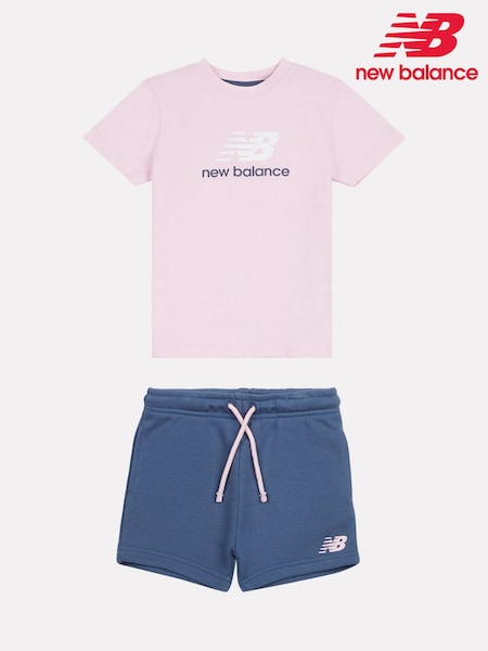 Roz - Set tricou și pantaloni scurți New Balance pentru copii, model Jersey Ringer (F84819) | 261 LEI