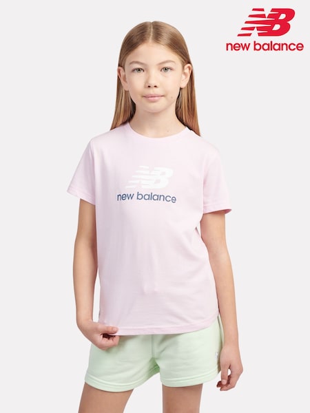 New Balance Light Pink Girls 100% Cotton Stacked Logo T-Shirt (F84827) | R$ 180 - R$ 215