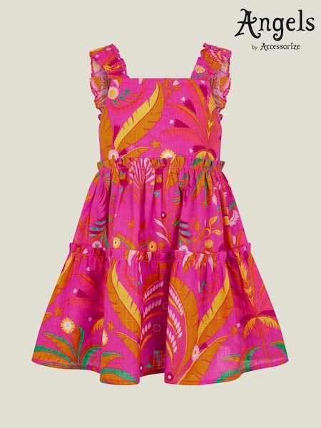 Angels By Accessorize Pink Girls Ornamental Leaf Print Dress (F84851) | ₪101 - ₪106