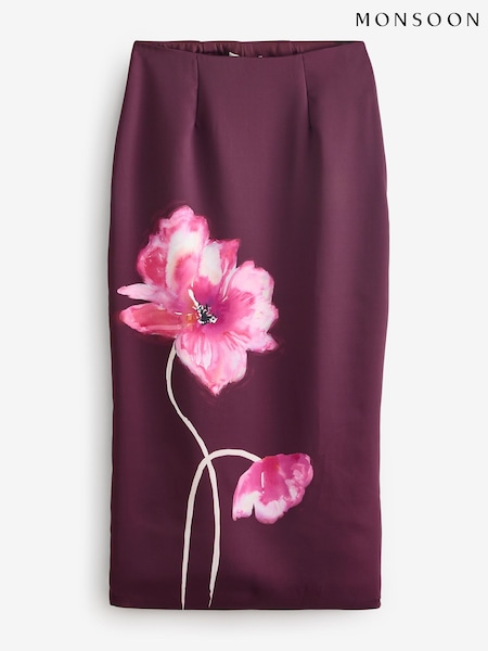 Monsoon Red Elizabeth Floral Midi Skirt (F84860) | 238 QAR