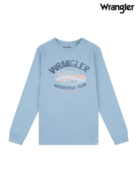 Wrangler Blue Boys Racer Long-Sleeve 100% Cotton T-Shirt (F84870) | ₪126 - ₪151