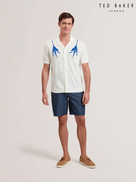 Ted Baker Blue Murley Cotton Linen Pleated Shorts (F84875) | R$ 780