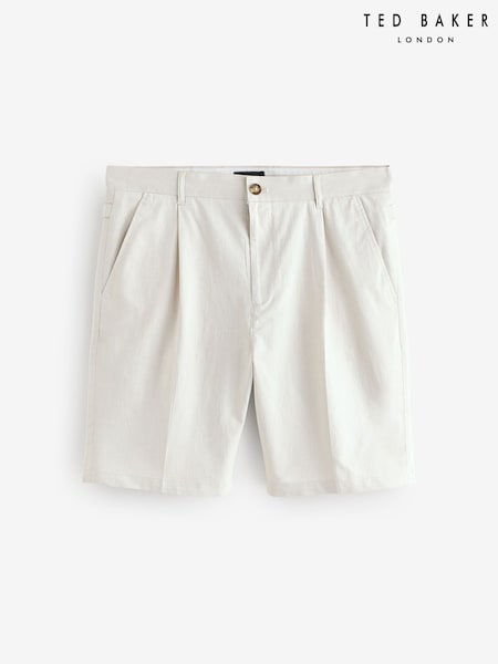 Ted Baker Cream Murley Cotton Linen Pleated Shorts (F84880) | R$ 780