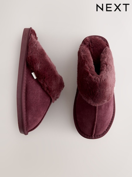 Berry Red - Suede Faux Fur Lined Mule Slippers (F85135) | R$ 185
