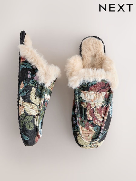 Floral Faux Fur Loafer Slippers (F85140) | €32